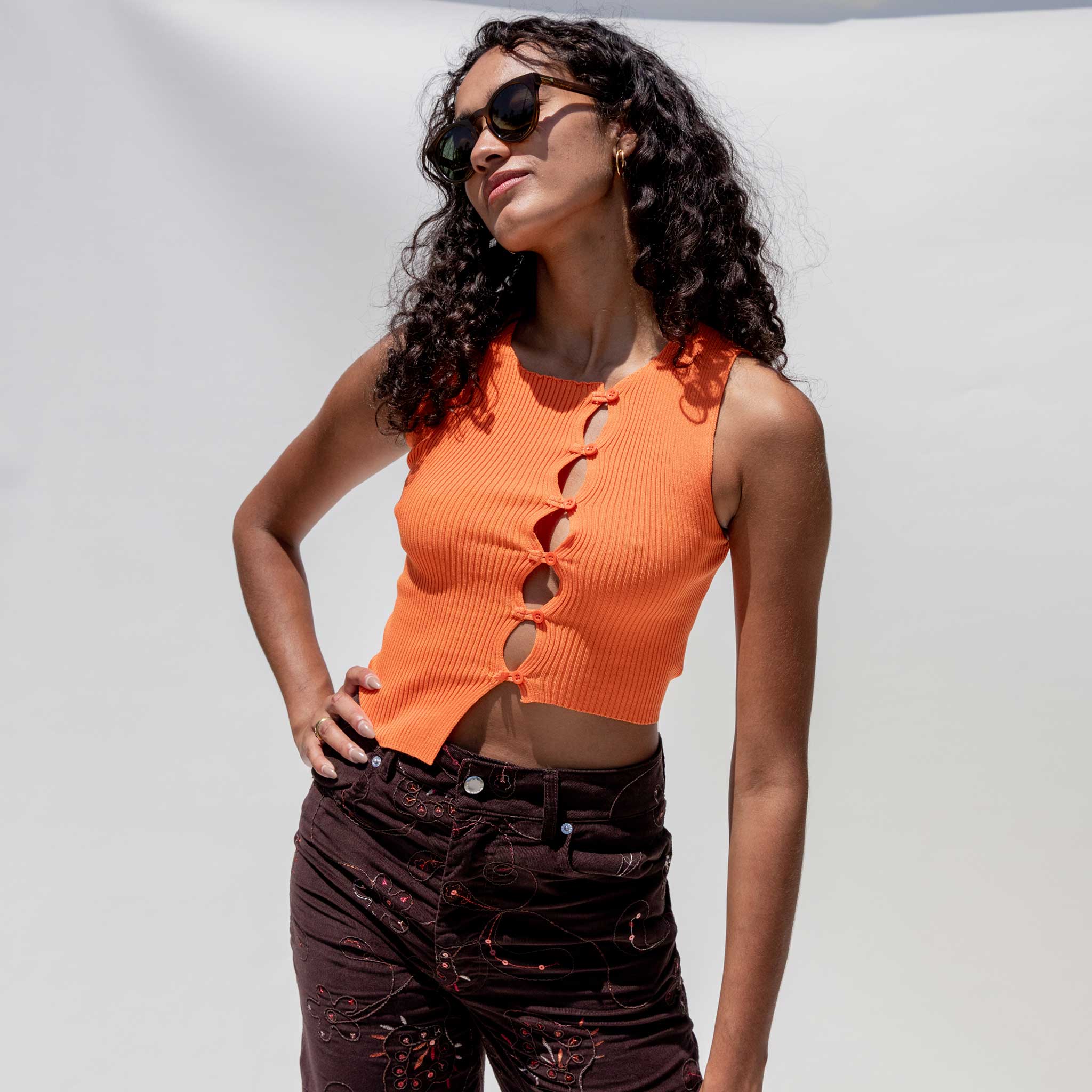 CLANE 25AW PILE FLARE TANK TOPS ブラウンサイズ2 CLANE - パイル フレアショートトップス - PILE FLARE TANK TOPS