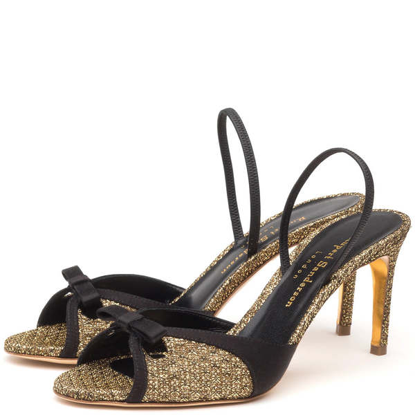 Rupert Sanderson Safara High Heeled Sandal - Black/Gold | Garmentory