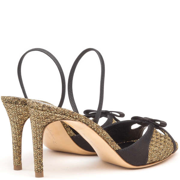 Rupert Sanderson Safara High Heeled Sandal - Black/Gold | Garmentory