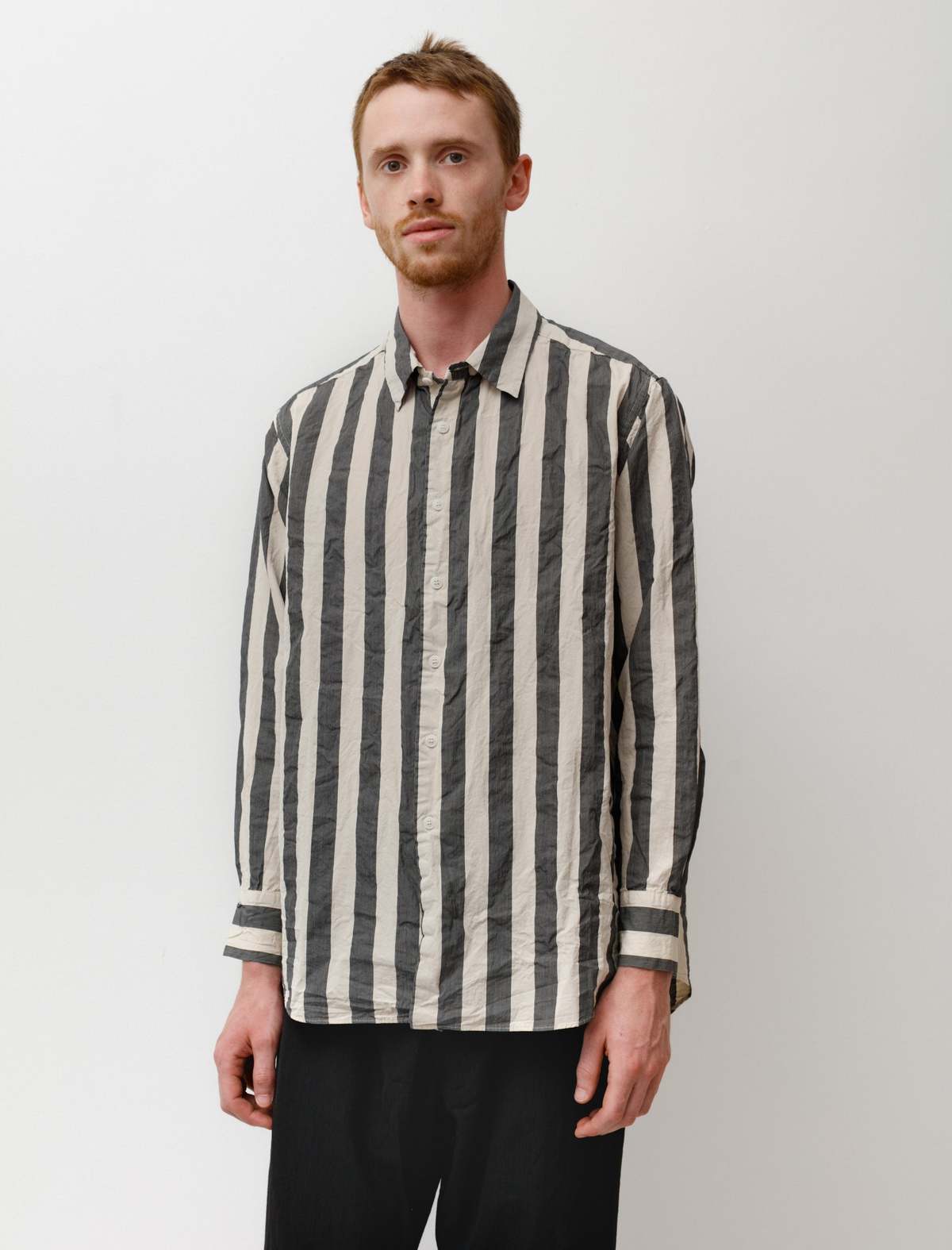 Casey Casey Mens Fabiano Shirt Big Stripe - Black | Garmentory