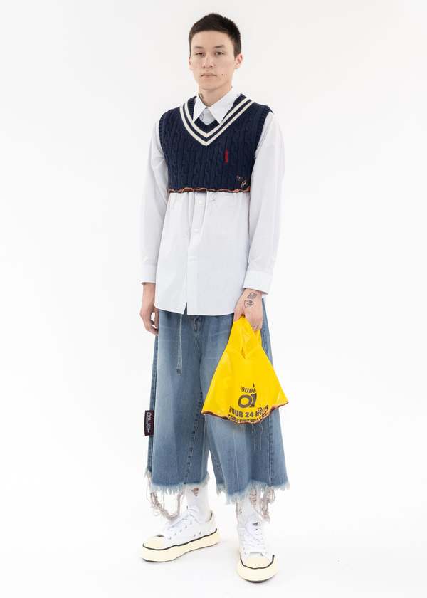 パンツ doublet RECYCLE DENIM CUT-OFF WIDE PANTS Doublet RECYCLE DENIM CUT-OFF WIDE PANTS - Indigo | Garmentory