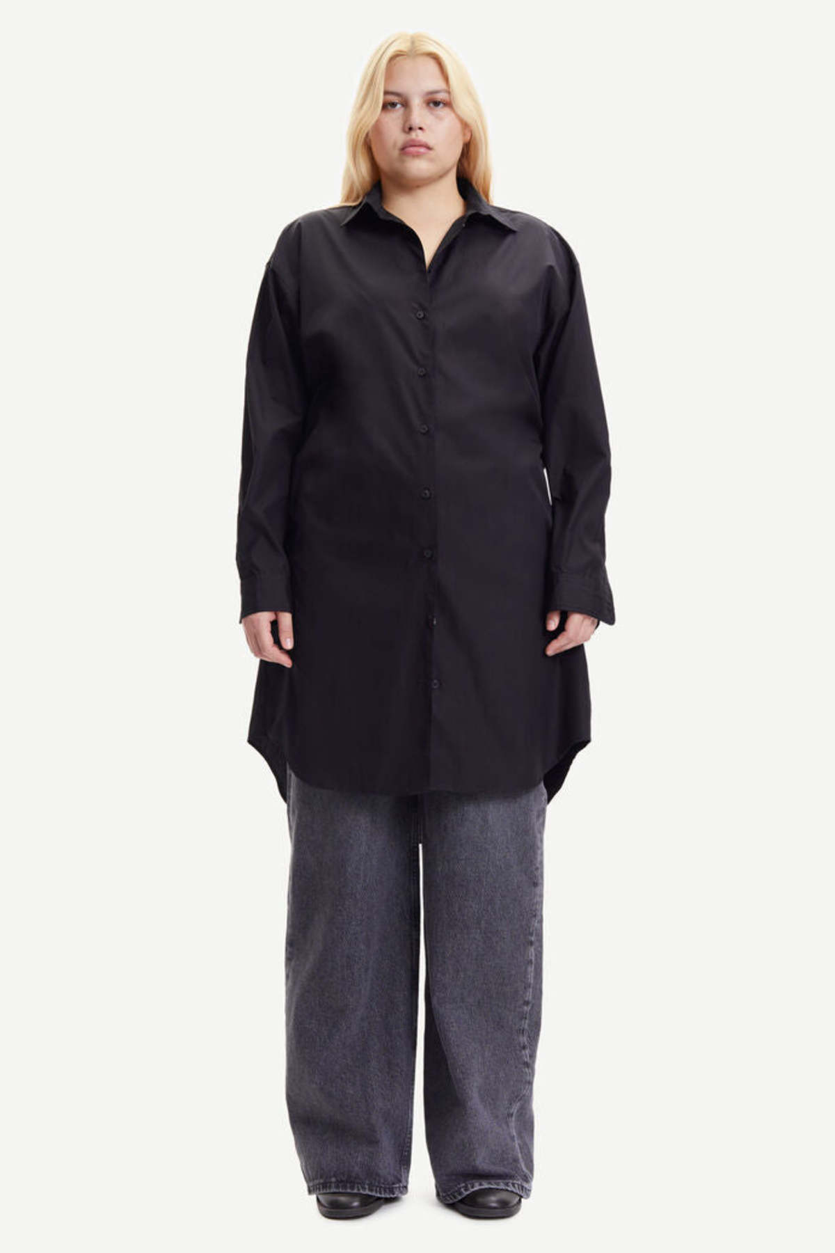 samsoe samsoe shirt dress SAMSOE SAMSOE Collared puff-sleeve Mini Shirt Dress | Grey