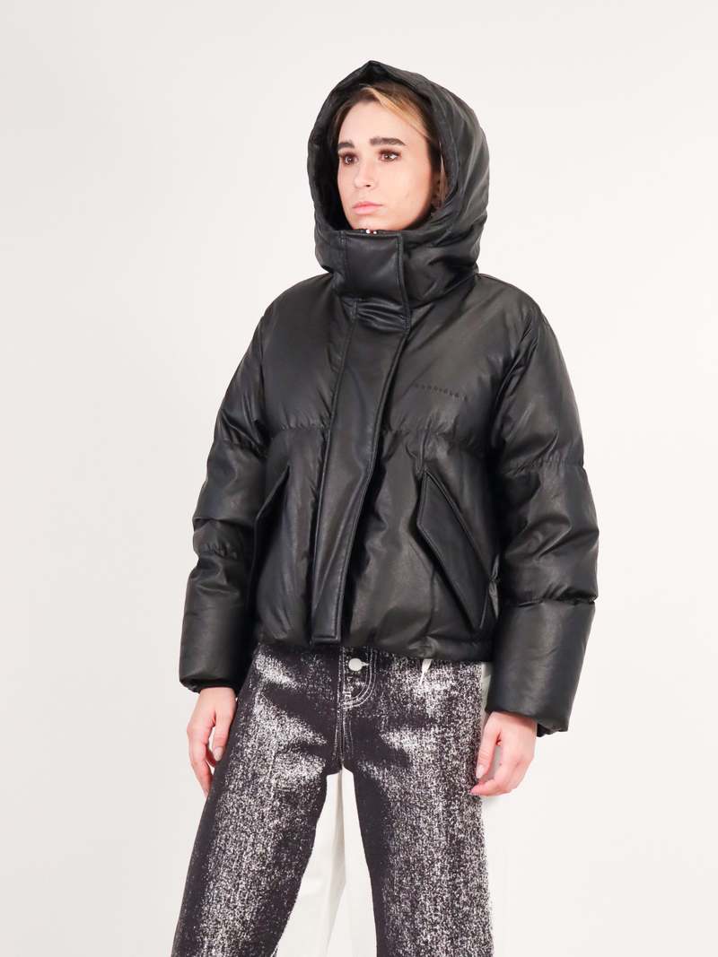 MM6 Maison Margiela Faux Leather Down Puffer Jacket - Black