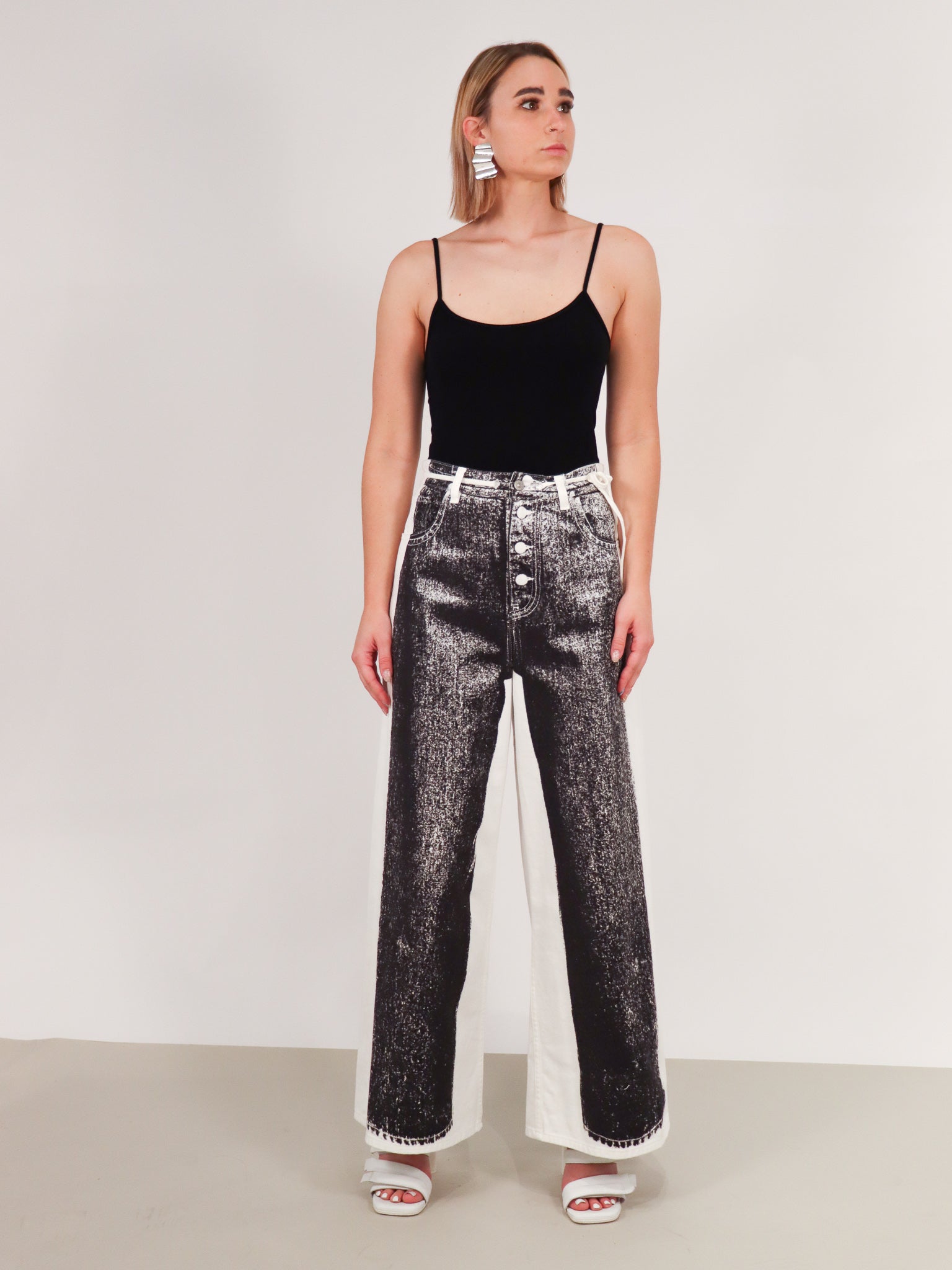 MM6 Maison Margiela Printed Wide Leg Jeans - Black | Garmentory