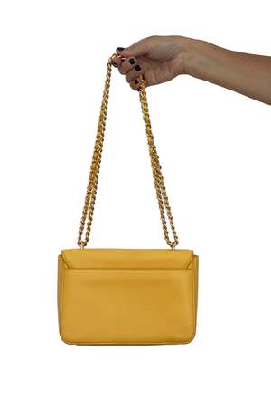 ショルダーバッグ Tory Burch Mini Chain ShoulderBag Yellow Mini Kira Turnlock Woven Shoulder Bag: Women's Designer Shoulder