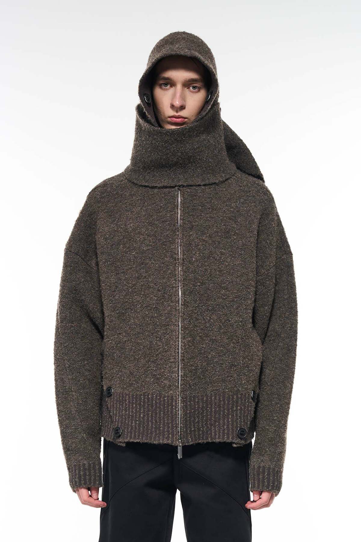 Attempt Zip-Up Cardigan - Brown | Garmentory Attempt Zip-Up Cardigan - Brown | Garmentory