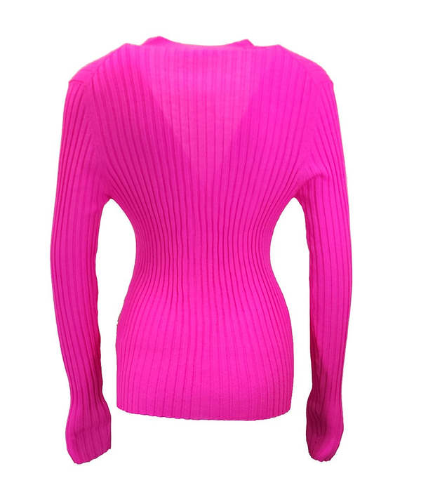 Madison Maison Wool Ribbed Cardigan With Jewel Buttons - Fuchsia