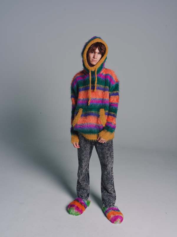 Marni Striped Fuzzy Mohair Hoodie - Multicolor | Garmentory