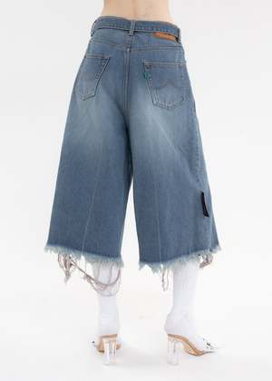 Doublet RECYCLE DENIM CUT-OFF WIDE PANTS - Indigo | Garmentory