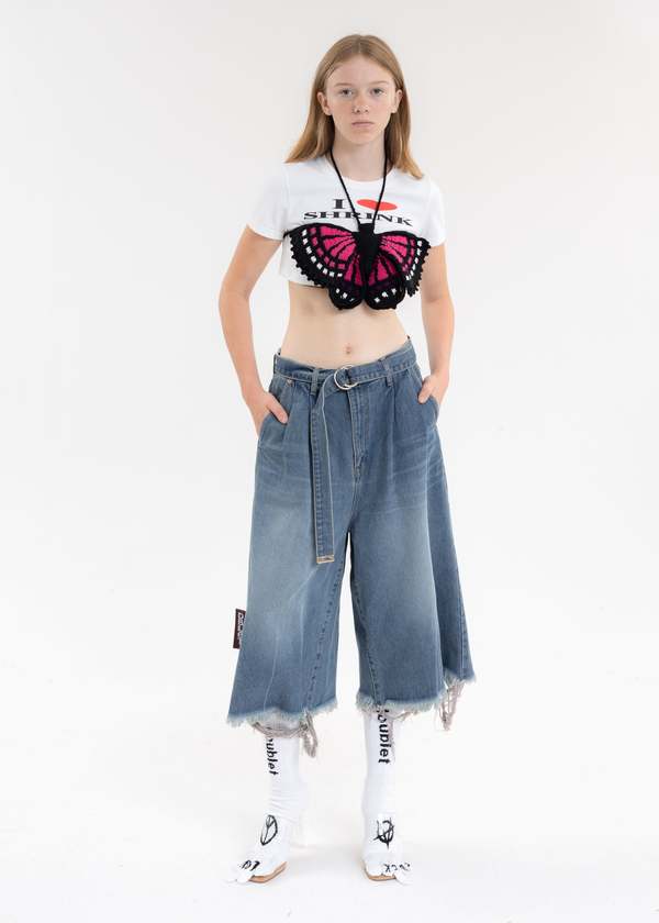 Doublet RECYCLE DENIM CUT-OFF WIDE PANTS - Indigo | Garmentory