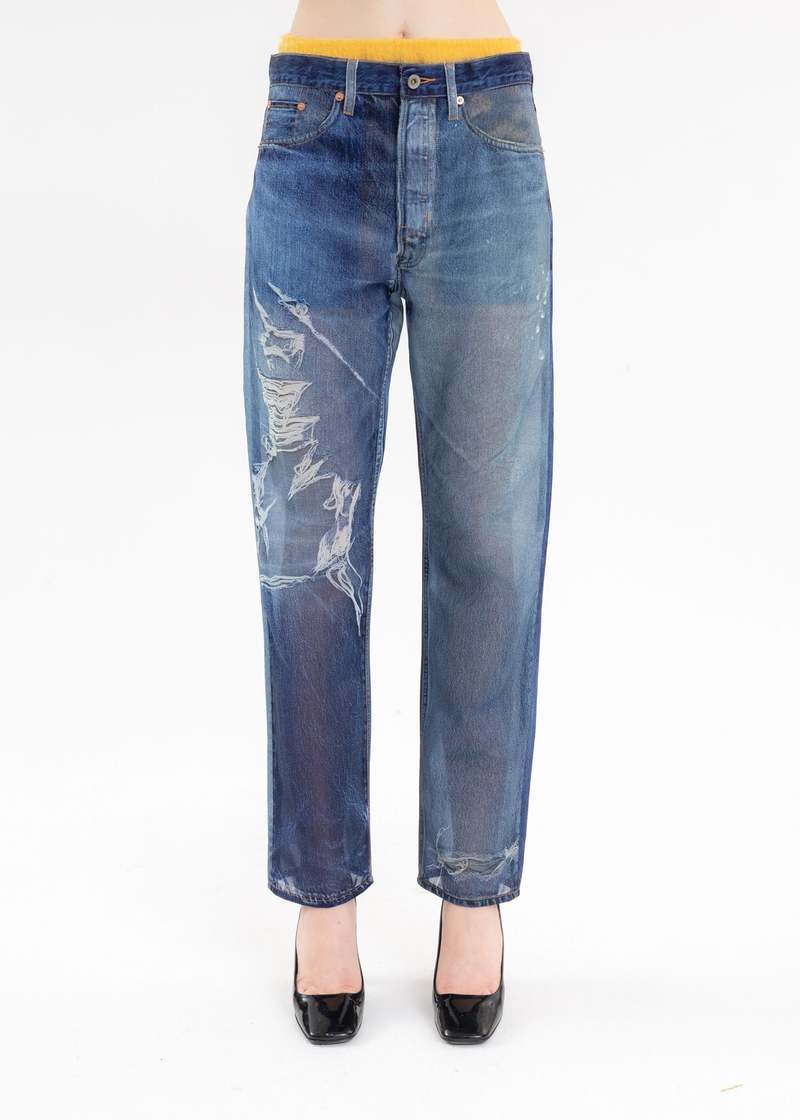 Doublet SEE-THROUGH PHOTO PRINT DENIM PANTS - Indigo