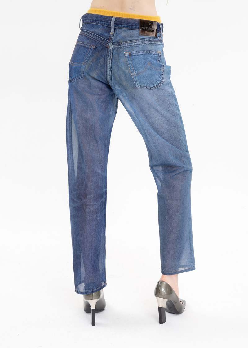Doublet SEE-THROUGH PHOTO PRINT DENIM PANTS - Indigo