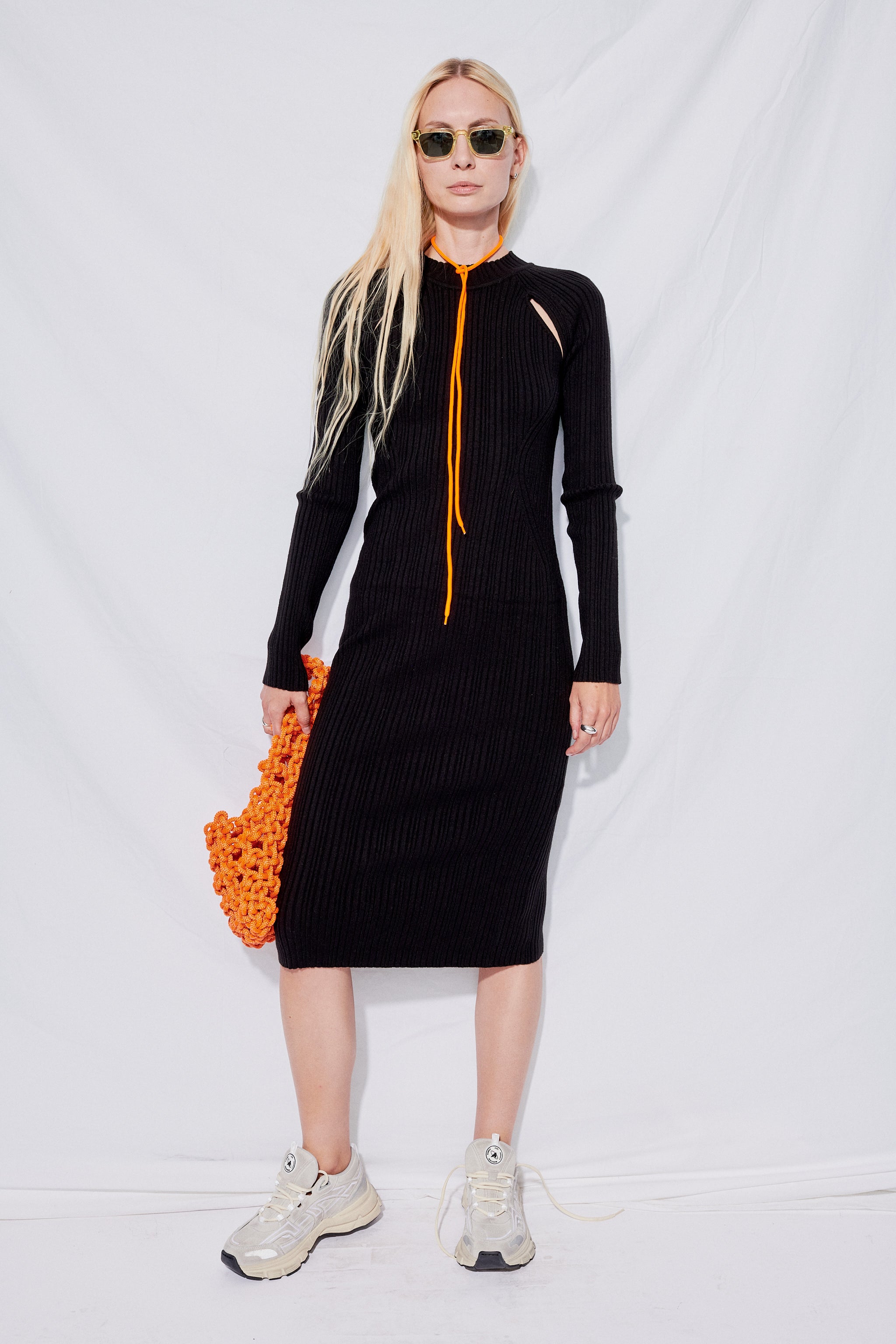 LVIR Mock-Neck Ribbed Knit Dress - Black