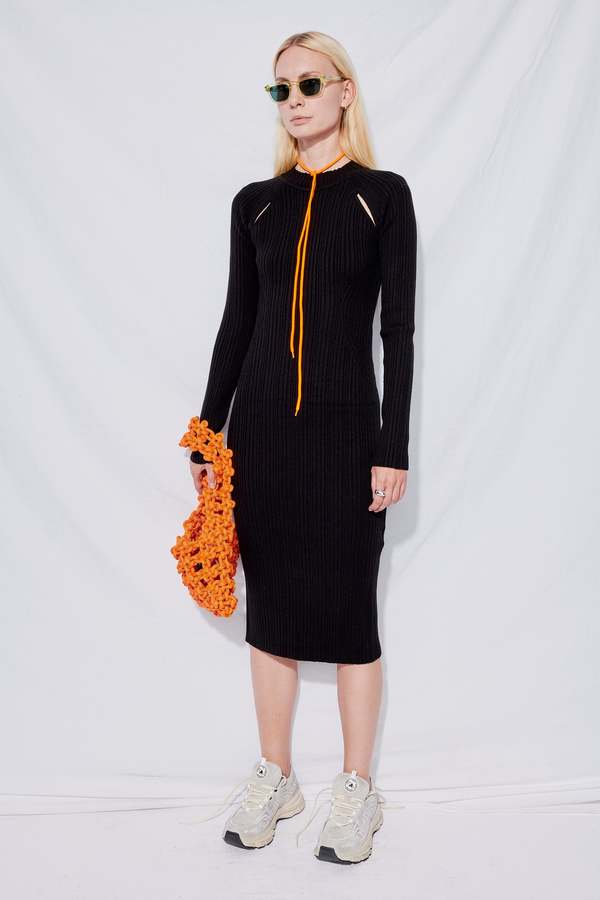 LVIR Mock-Neck Ribbed Knit Dress - Black