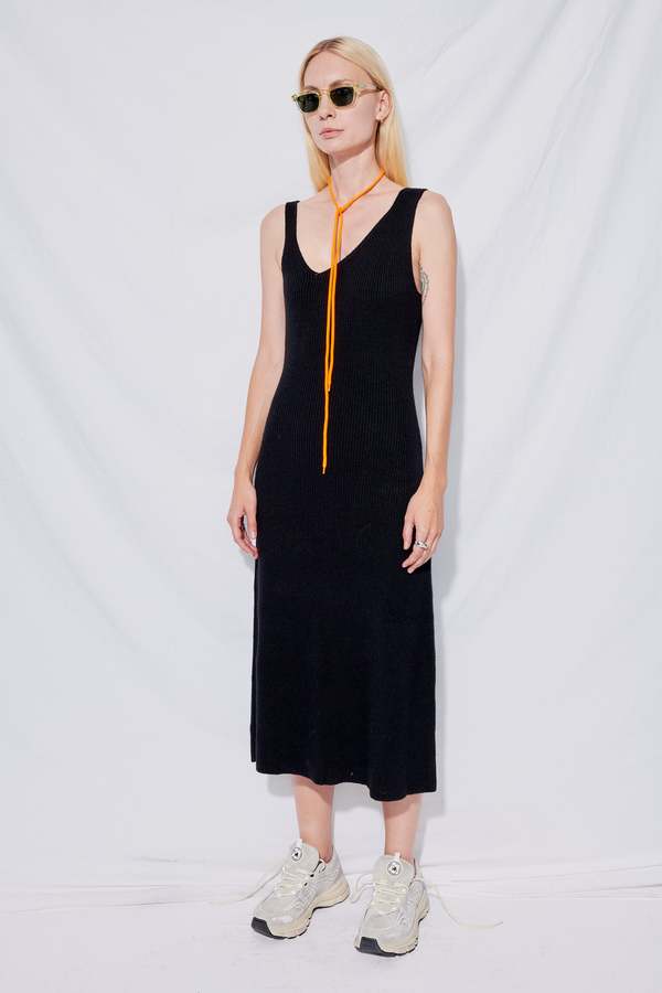 LVIR Unbalanced Sleeveless Knit Dress - Black
