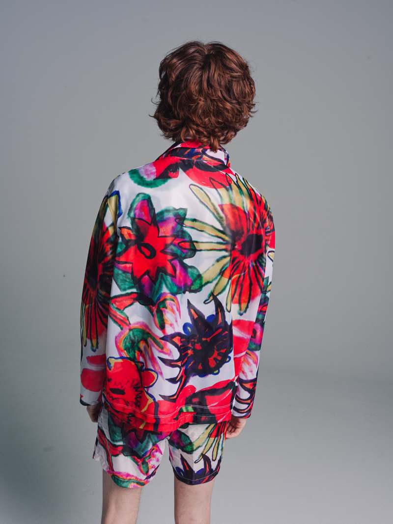 Our Legacy Melting Flower Print Shrunken Full Zip Polo Top