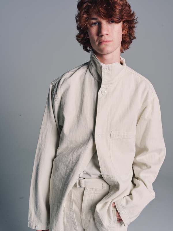 Lemaire Light GD Denim Stand Collar Overshirt - Misty Ivory