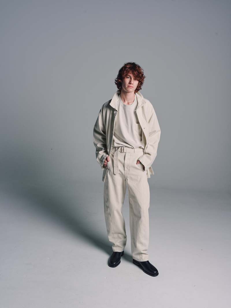 Lemaire Light GD Denim Stand Collar Overshirt - Misty Ivory