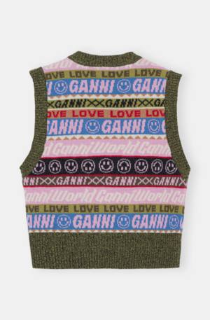 Ganni Graphic V-Neck Vest - Multicolor | Garmentory
