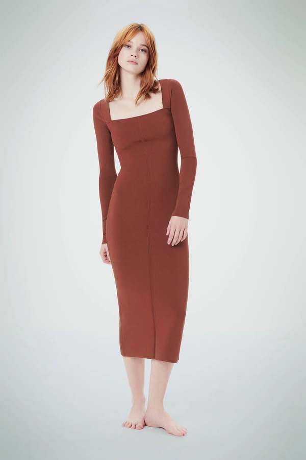 Victoria Beckham Fitted Square Neck Dress - BROWN | Garmentory