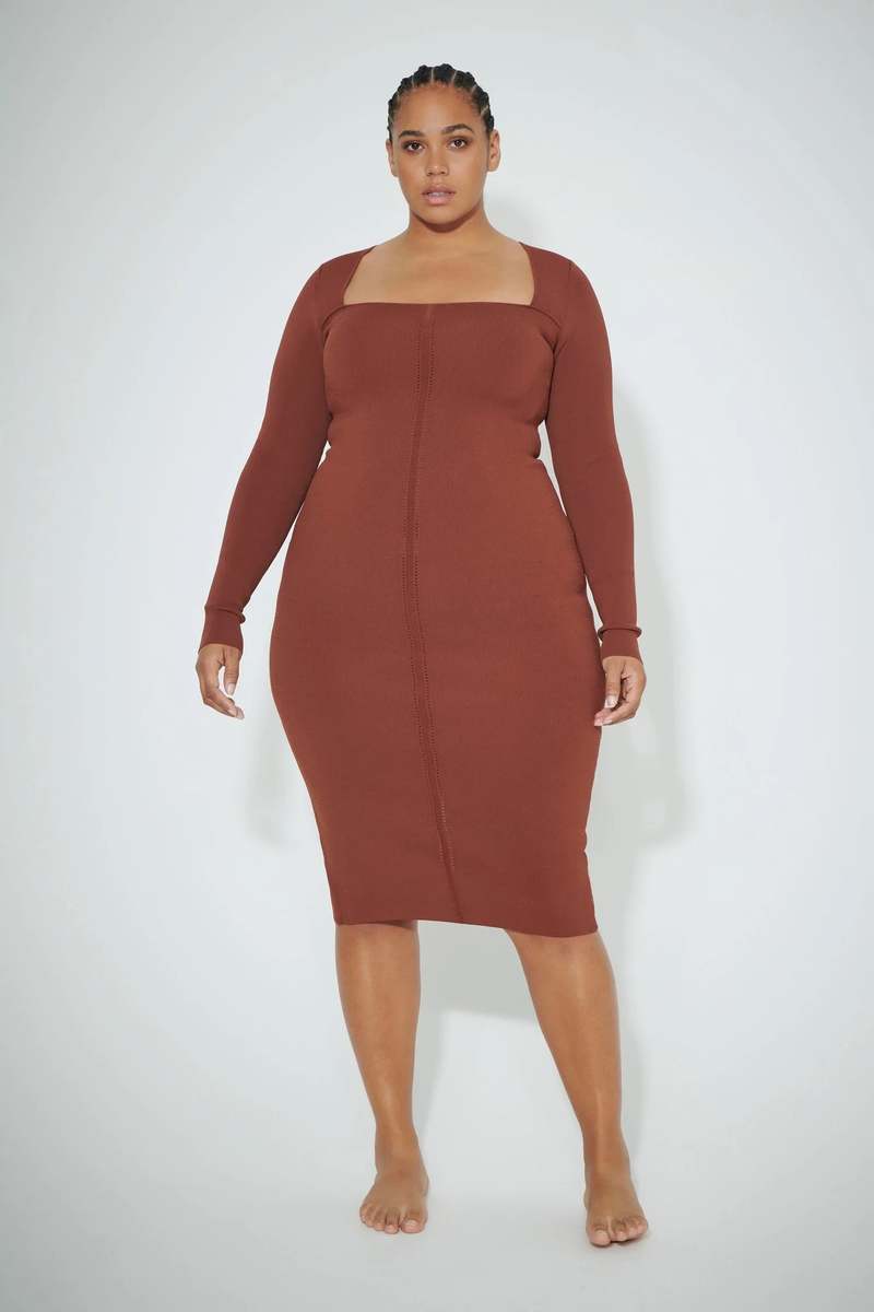 Victoria Beckham Fitted Square Neck Dress BROWN Garmentory