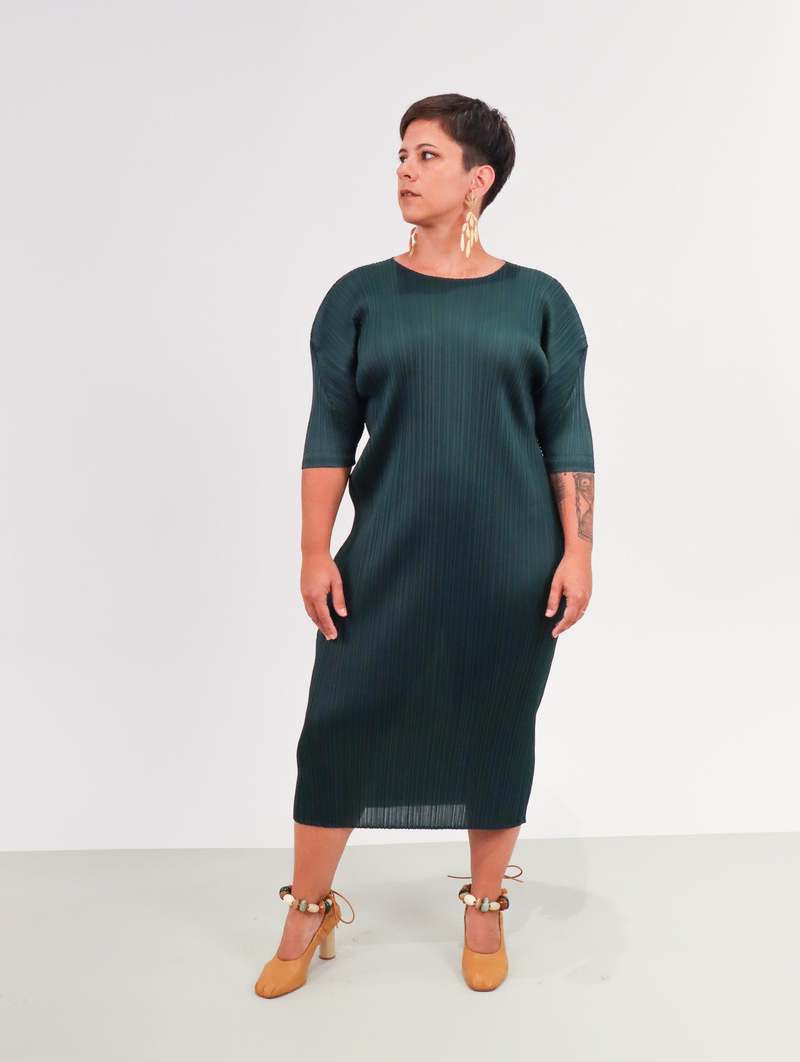 green emerald velvet dress Issey Miyake Pleats Please - MC February Dress - Green main image 0