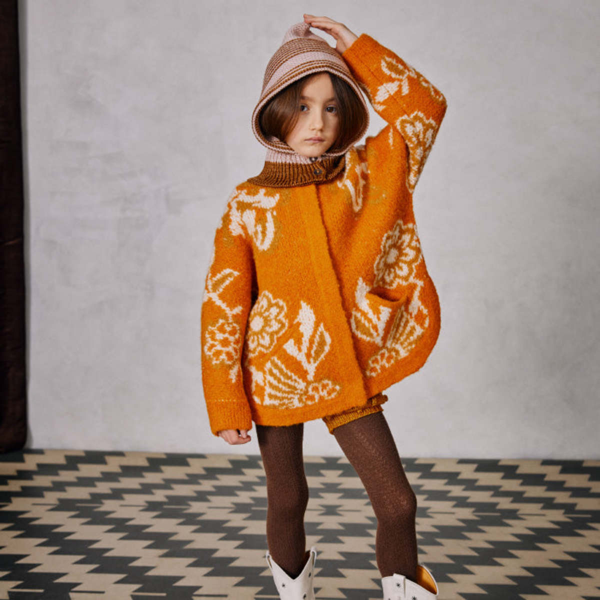 Kids Misha & Puff Child Boucle Poncho Cardigan - Squash Blossom