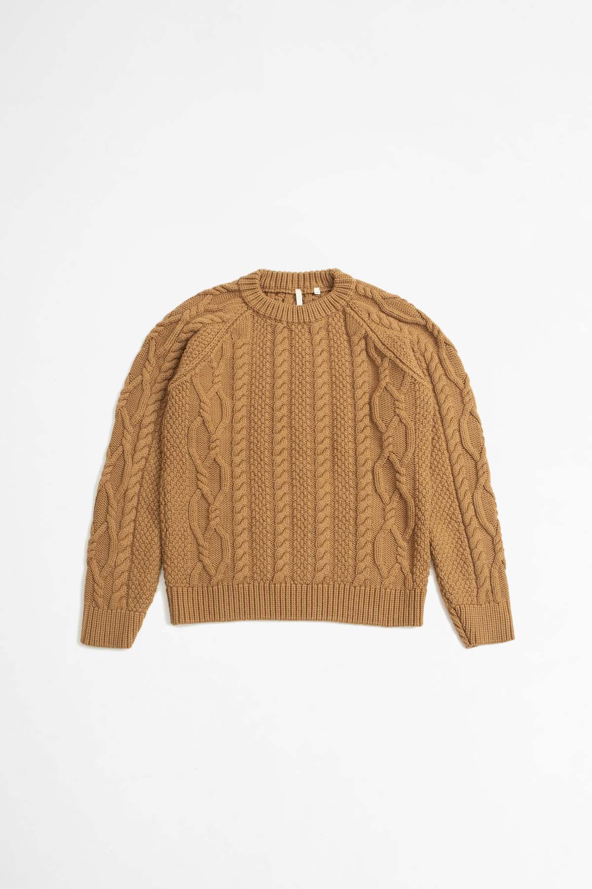 Light Brown Cable Knit V-Neck Long Sleeve Cropped Pullover Sweater main image 0