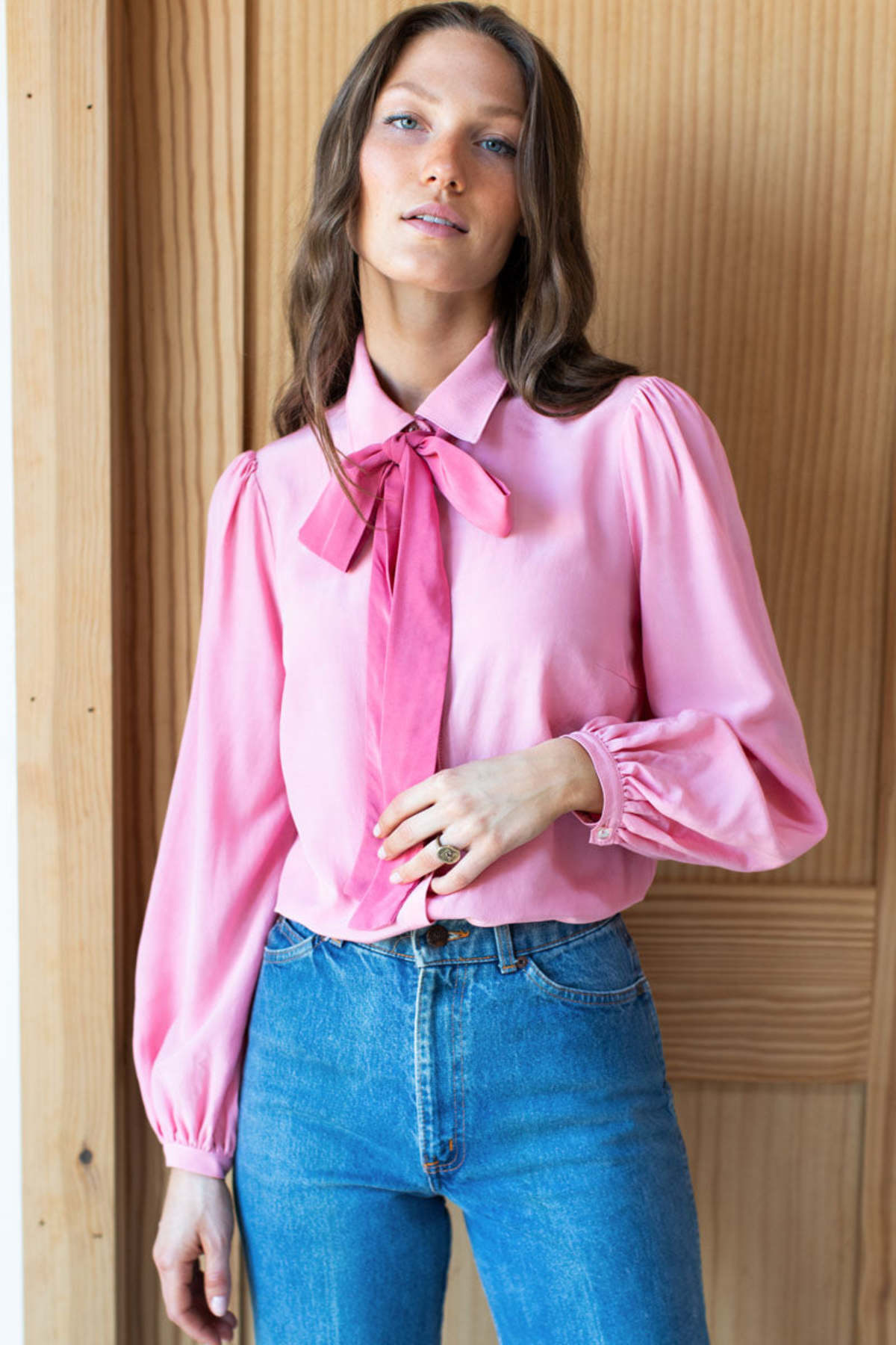 Peony ribbon frill blouse pink