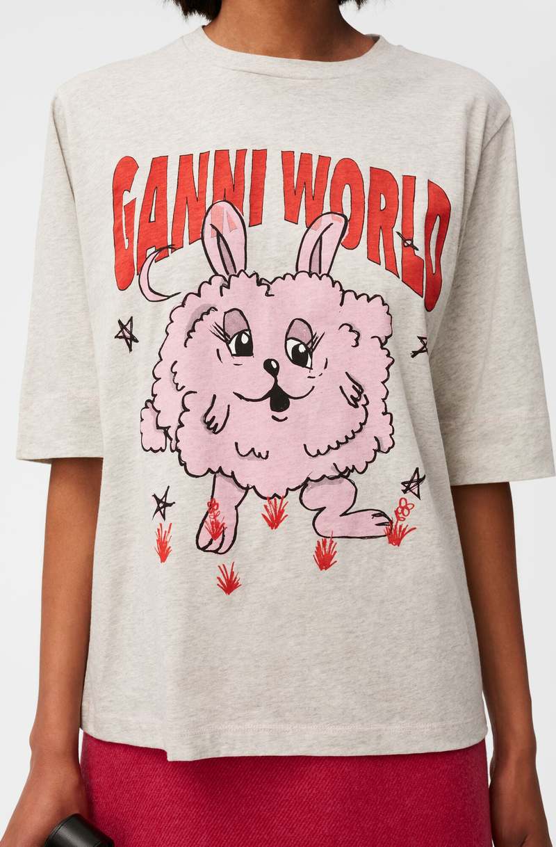 ☆送料・関税込☆GANNI★RELAXED FUN BUNNY T-SHIRT(W)★ Bright White Relaxed Bunny T-shirt | GANNI US