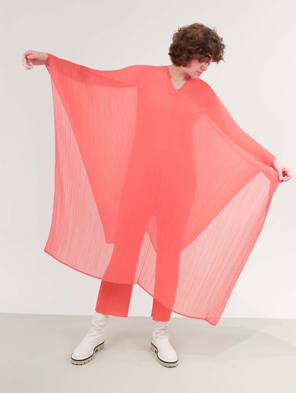 Madame T Stole in Red by Pleats Please | Garmentory