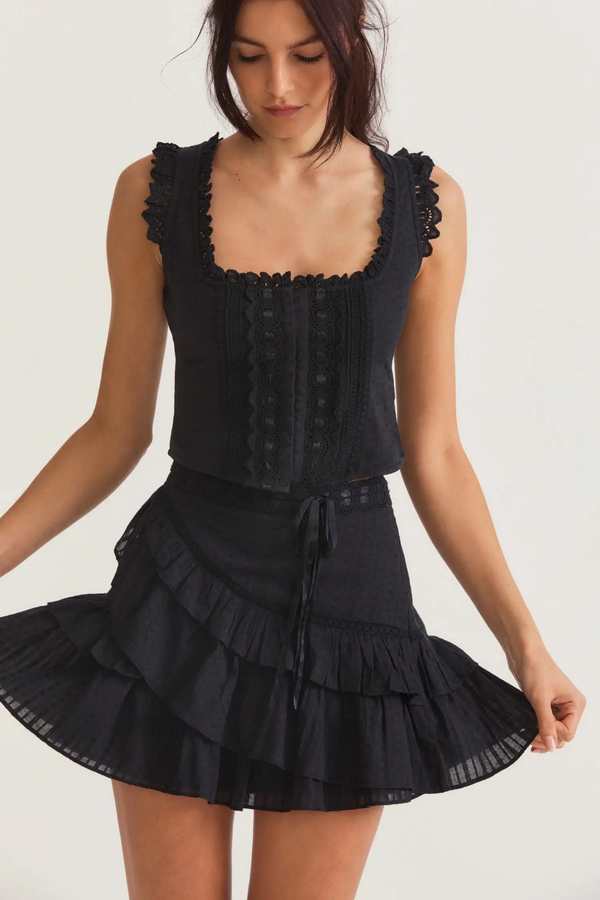 Love Shack Fancy Effie Skirt Black Garmentory