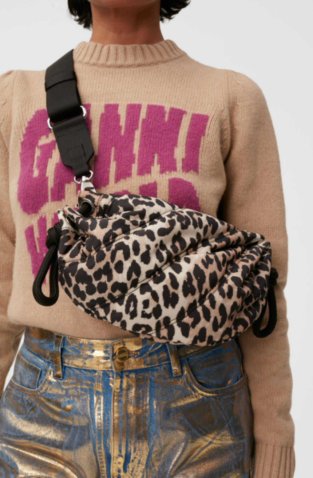 Ganni Quilted Recycled Tech Small Duffle Bag - Leopard | Garmentory