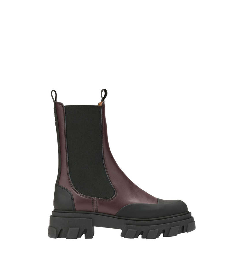 Ganni Cleated Mid Chelsea Boots - Burgundy | Garmentory
