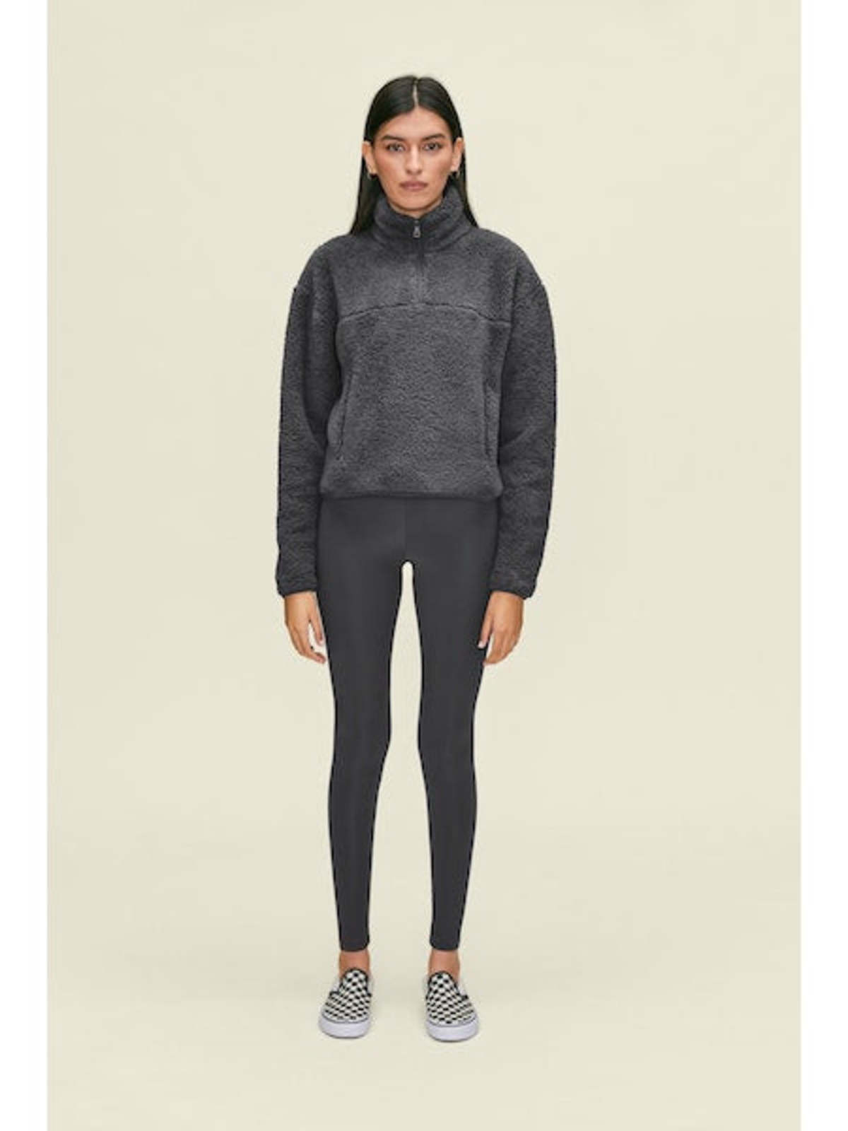 Girlfriend Collective Half Zip Sherpa Jacket - Moon | Garmentory