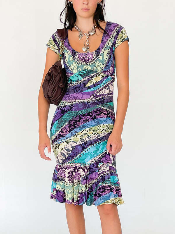 sachin and babi light blue dress roberto cavalli Cocktail Midi Dress Sleeveless Metallic Thread Size 38 S