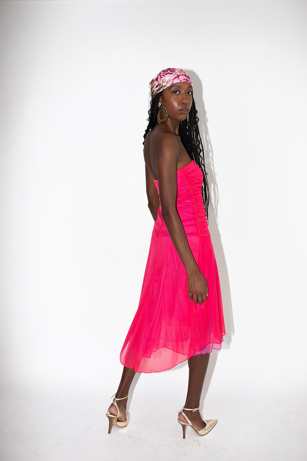 Y2K Strapless Ruched Cocktail Dress - Pink | Garmentory