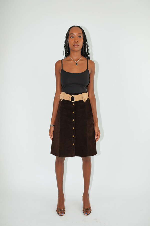 1970s Suede Skirt Brown Garmentory