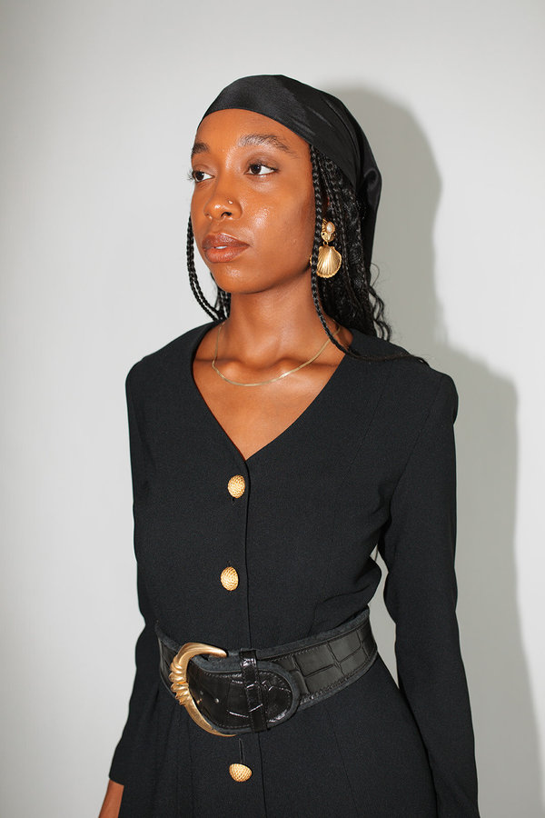 1990s Button Front Mini Dress - Black