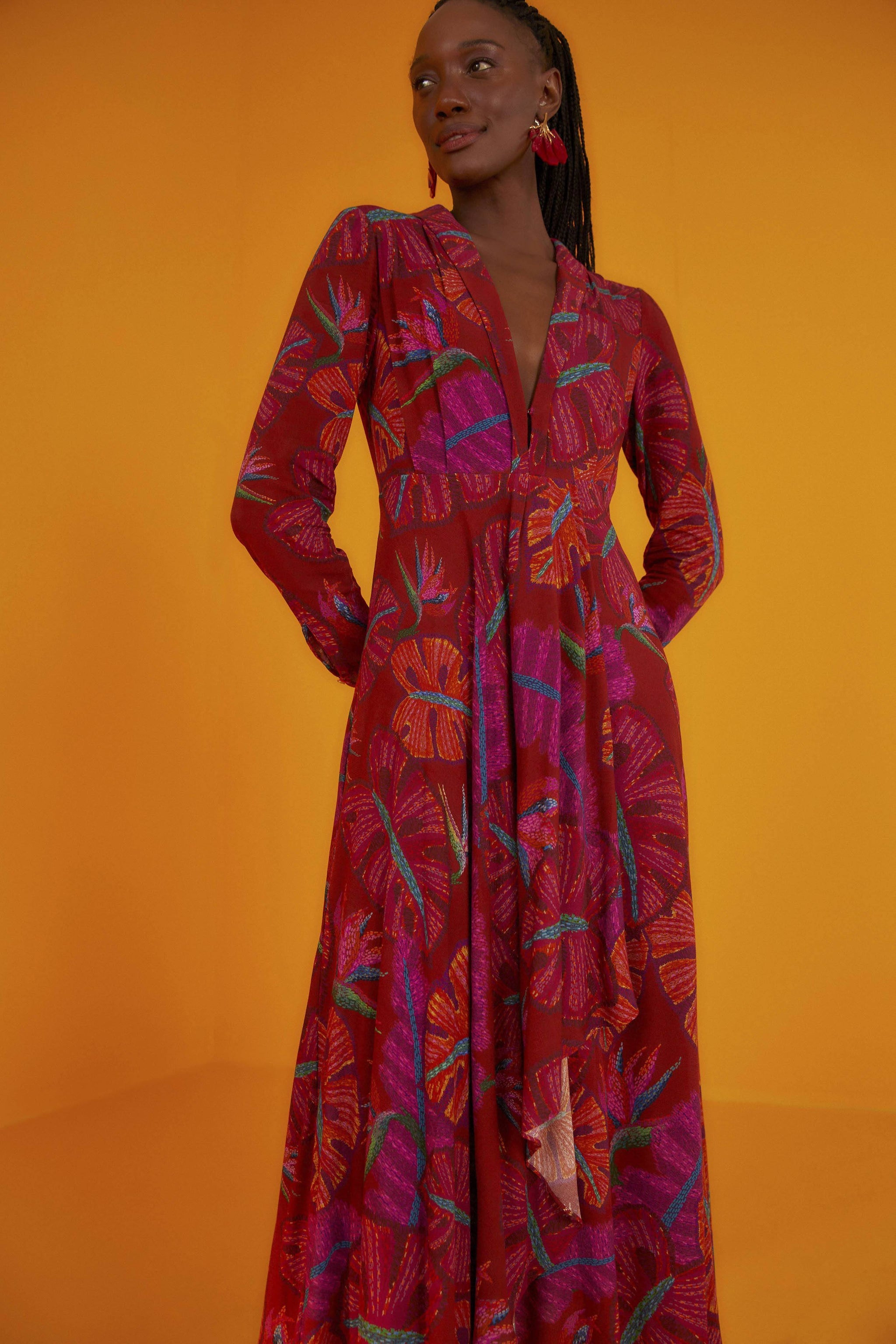 knee length dresses for ladies Dark Blue Maira Floral Euroflax Premium Linen Midi Dress