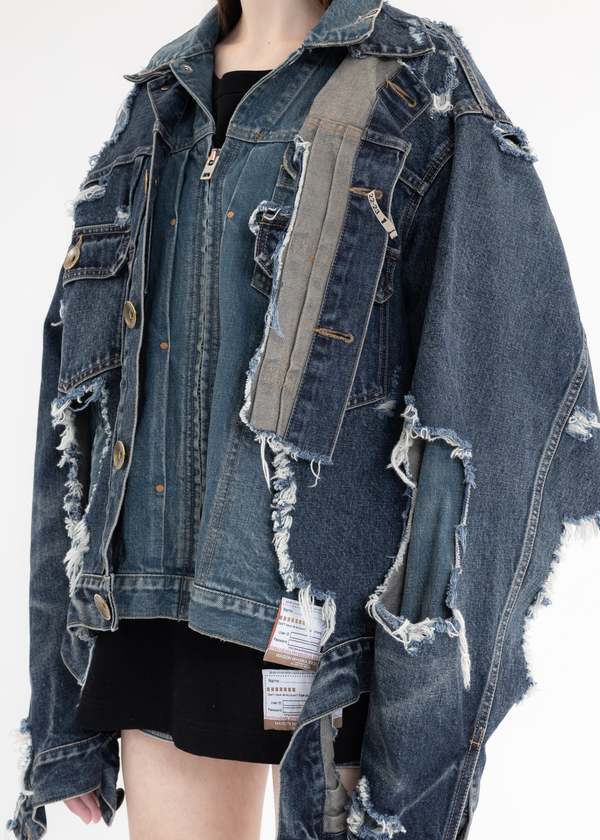 Mihara Yasuhiro Damaged Layerd Denim Jacket - Indigo | Garmentory