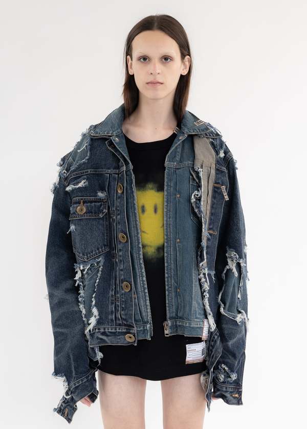 Mihara Yasuhiro Damaged Layerd Denim Jacket - Indigo | Garmentory