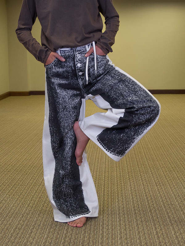 MM6 Maison Margiela Wide Leg Denim Trouser - White/Black | Garmentory