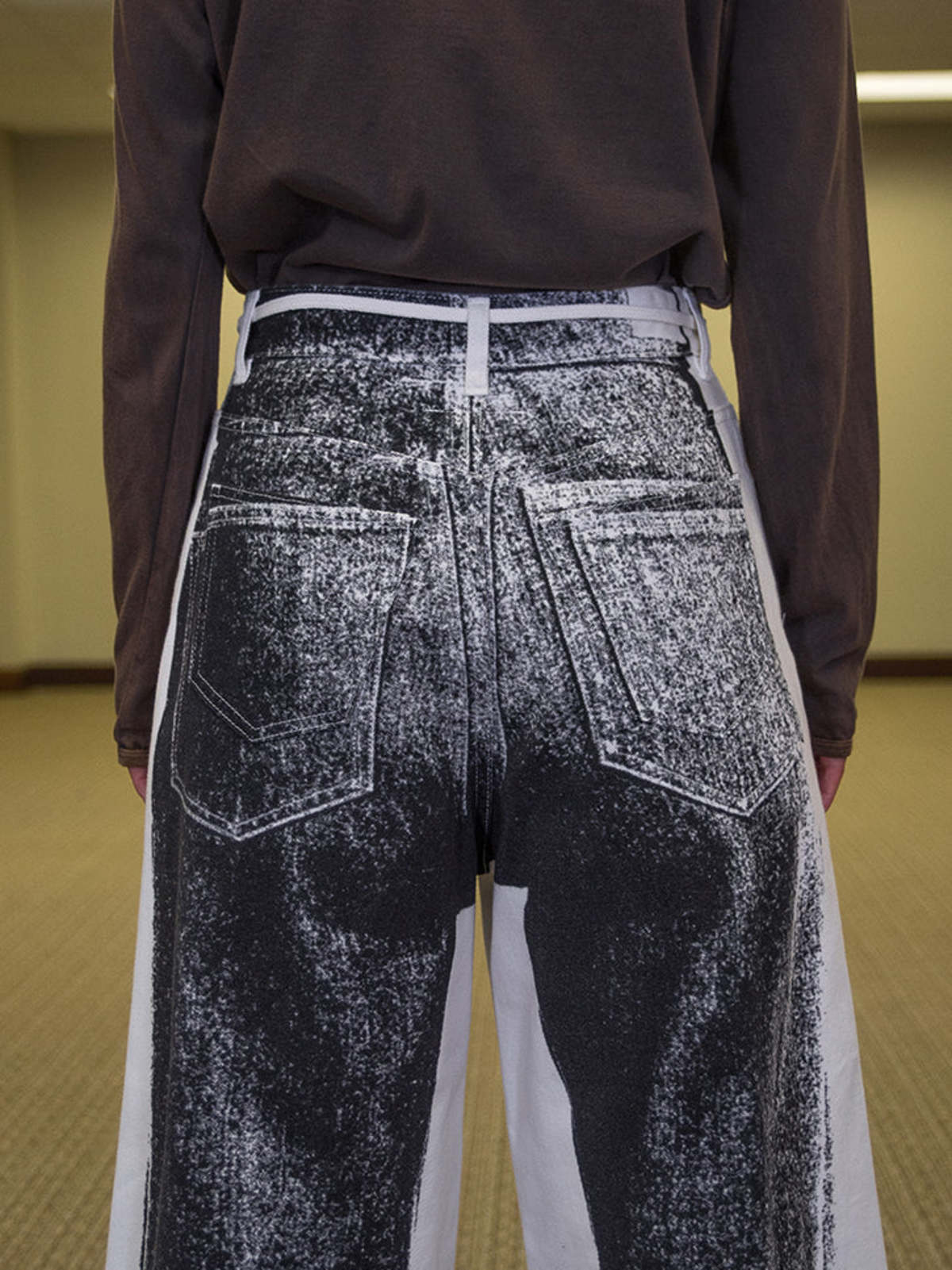 MM6 Maison Margiela Wide Leg Denim Trouser - White/Black | Garmentory