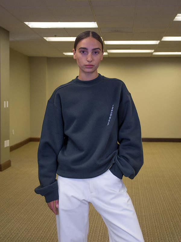 Y/Project Pinched Logo Sweatshirt - Dusty Navy | Garmentory