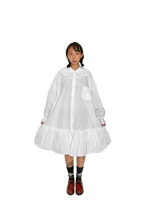 Comme des Garçons Cotton Broad X Nylon Tulle Dress - White