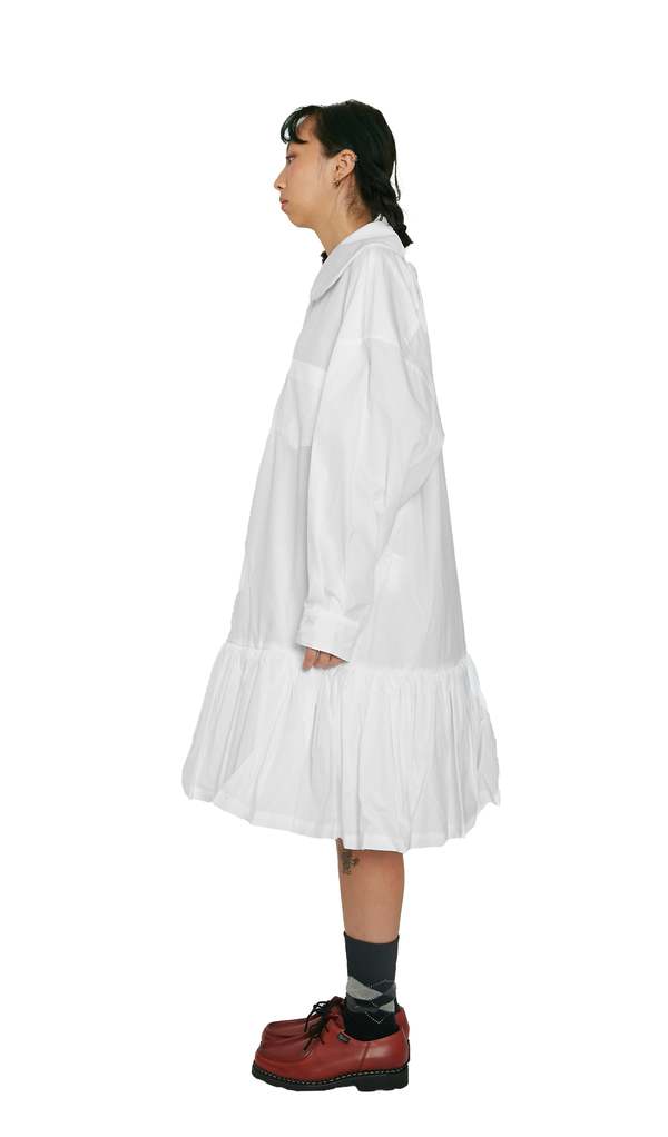 Comme des Garçons Cotton Broad X Nylon Tulle Dress - White