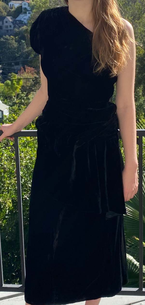 what shoes to wear with black dress pants Chocolate Velvet One Shoulder Ruched Midi Dress – AX Paris main image 0