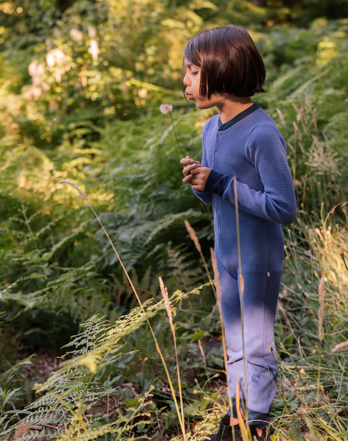 Noble Organic Waffle OnePiece Sleeper in French Blue & Indigo Garmentory