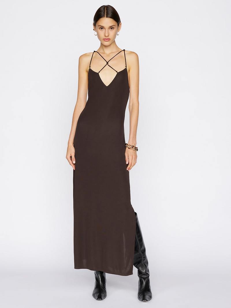 frame brown dress Women's As Promised Brown Short Sleeve Cinched Waist Maxi Dress | Size: S